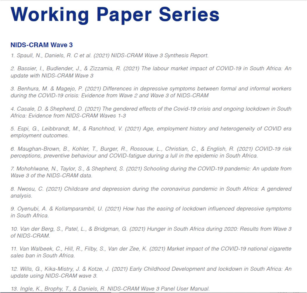 NicSpaull's tweet photo. Today we released 11 #NIDSCRAMWave3 Working Papers on everything from employment to hunger to mental health.... They're all available here: https://t.co/elR0Peo4ZZ 🤓 https://t.co/BQexsZHzmc
