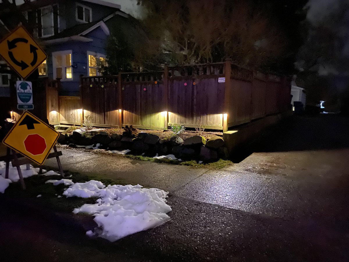 A good example of how to light your walkway, (in this case a sidewalk) but not shine light where it is not needed or wanted:  #Neighborly
 No #LightTrespass