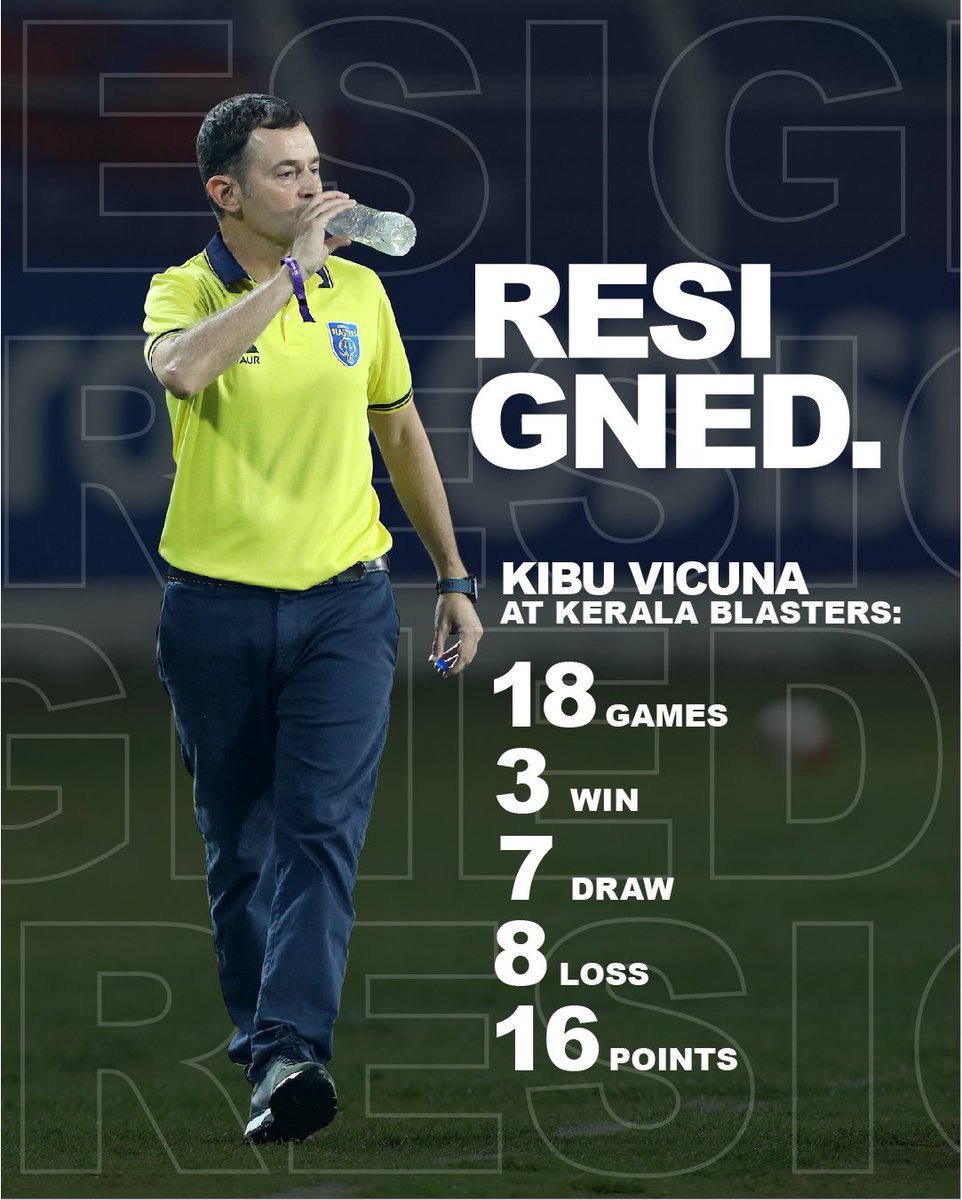 Kerala Blasters gaffer Kibu Vicuna have parted ways with the club with a mutual consent. Wishing Kibu all the best for his future. 10 coaches in 7 season.What do you think about this ? 👀

#YennumYellow #KBFC #KeralaBlasters #KibuVicuña #ISL #Letsfootball