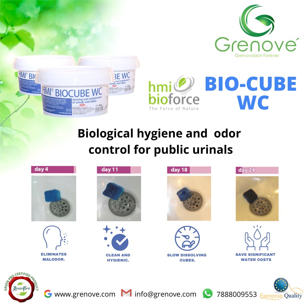 grenoveindia's tweet photo. SBC is a biological product formed in hard hygiene cubes for maintenance of public urinals and drain systems clean and odor free.
#biocube #odoreliminator #odorcontrol #urinalcube #waterlesswash #savewater #grenove #grenovation #cleaningprofessionals #Bioforce https://t.co/3FeBqQaZKn