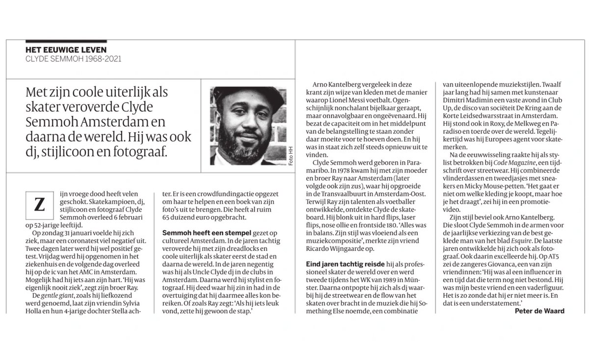 De in de Transvaalbuurt opgegroeide Clyde Semmoh overleed eind januari aan de gevolgen van Corona.