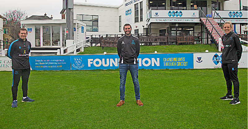 SussexCCC's tweet photo. Three of Sussex Cricket’s captains have become the inaugural @SussexCricketFd Champions! 👏

@Ben_Brown26, @GeorgiaAdams01 and Dan Field will act as official representatives from Sussex’s elite squads for the Foundation: