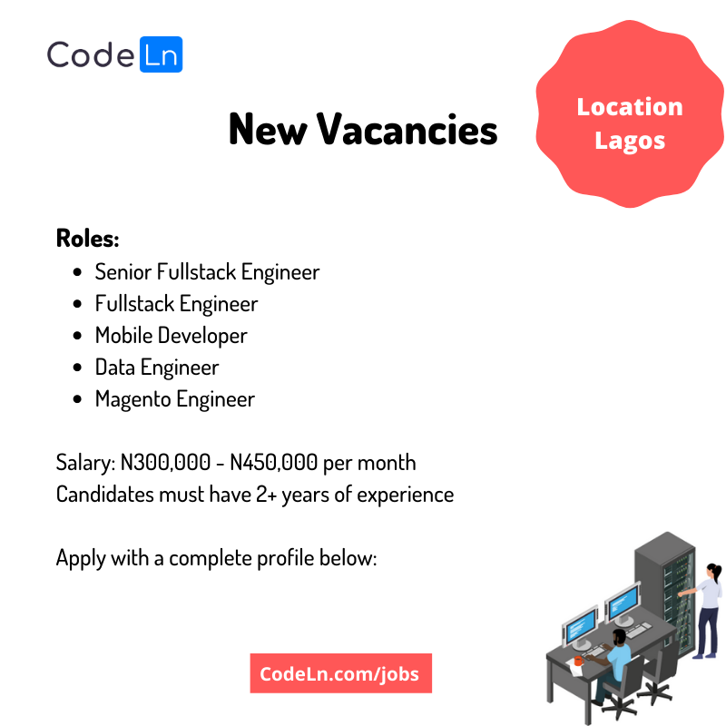 📢📢📢
New Jobs Alert!!!

Apply: codeln.com/jobs

#codeln #SoftwareEngineering #Jobs #Recruiting #Software #dev #developers #opportunities #DataScience #JobSearch #jobs #DEVCommunity #code #techtwitter #BlackTechTwitter
