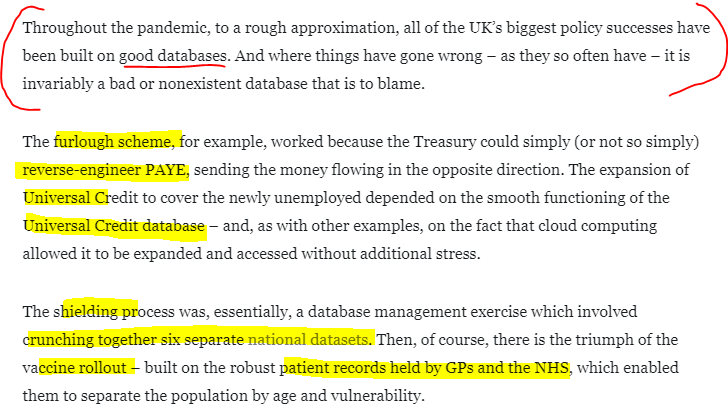 Strong statement, with MANY possible caveats (see below/linked, referring to the  #UK), BUT worth a joint reflection for all of us: the role of  #databases (existing & new) in the  #COVID19  #socialprotection response was significant in many countries  https://twitter.com/CapX/status/1361941957132623872 (1/10)