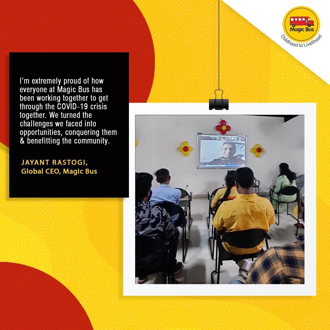 MagicBusIndia's tweet image. We faced overwhelming difficulties this year but as #MagicUs, we overcame them &amp;amp; powered through. Our founder &amp;amp; global CEO were all smiles as they lauded everyone's selfless efforts to help communities affected by COVID-19. A big thank you to our entire team because #UMadeMagicUs