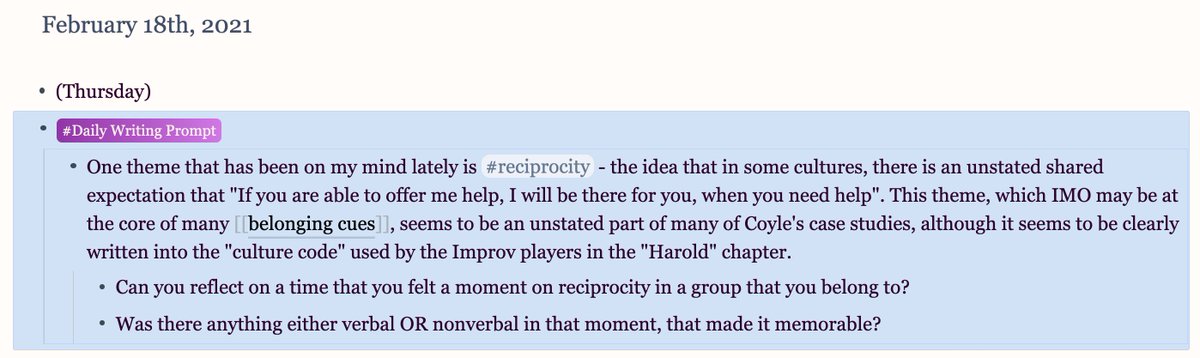 136/n Without a DOUBT ... the most exciting thing about all of this ... is the chance to make all the principles of the "Culture Code" REAL - within the group of the  @RoamBookClub itself.cc:  @beauhaan  @RaygunIcecream  @thepericulum