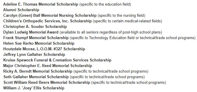 Seniors - the Moshannon Valley Community Education Foundation, through generous contributions of alumni, family members/friends, local businesses and benefactors has the following scholarships available in Guidance Office.  Applications are due back Tuesday, April 20th.