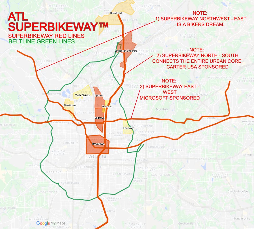 americanjereme's tweet photo. ATL Superbikeway™ 🚴🏾‍♀️

-3 Bike Highways (Planter Protected 🌵) x @DezignLine 🔥
-Bike to Work, School, etc. 💼
-Healthy living 🥑
-$20M Construction Cost 💰
-$5M+ Annual Revenue 🤑
-Sponsors = Naming Rights

Coming Soon...2022-2025 https://t.co/0cbA5Mf7g6