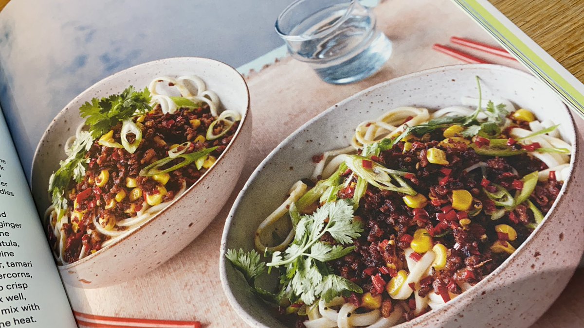 Pinotnoirgirl's tweet photo. @Chinghehuang I just made your delicious Dan Dan Noodles from your #asiangreen cookbook. It was amazing but did not look like the picture 🤭 I think I went wrong by rehydrating the soy mince? It was still yum tho! https://t.co/iFOcnl5tDf