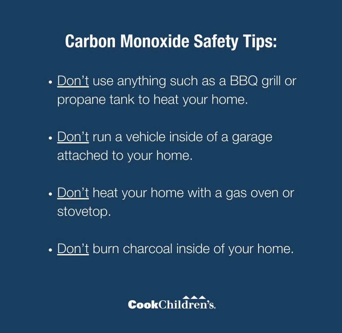 Allen_ISD's tweet photo. Important information from @CookChildrens regarding the dangers of carbon monoxide poisoning. Please be extremely careful trying to use alternative sources to heat your home if your power is out. https://t.co/uZoqHIIurR