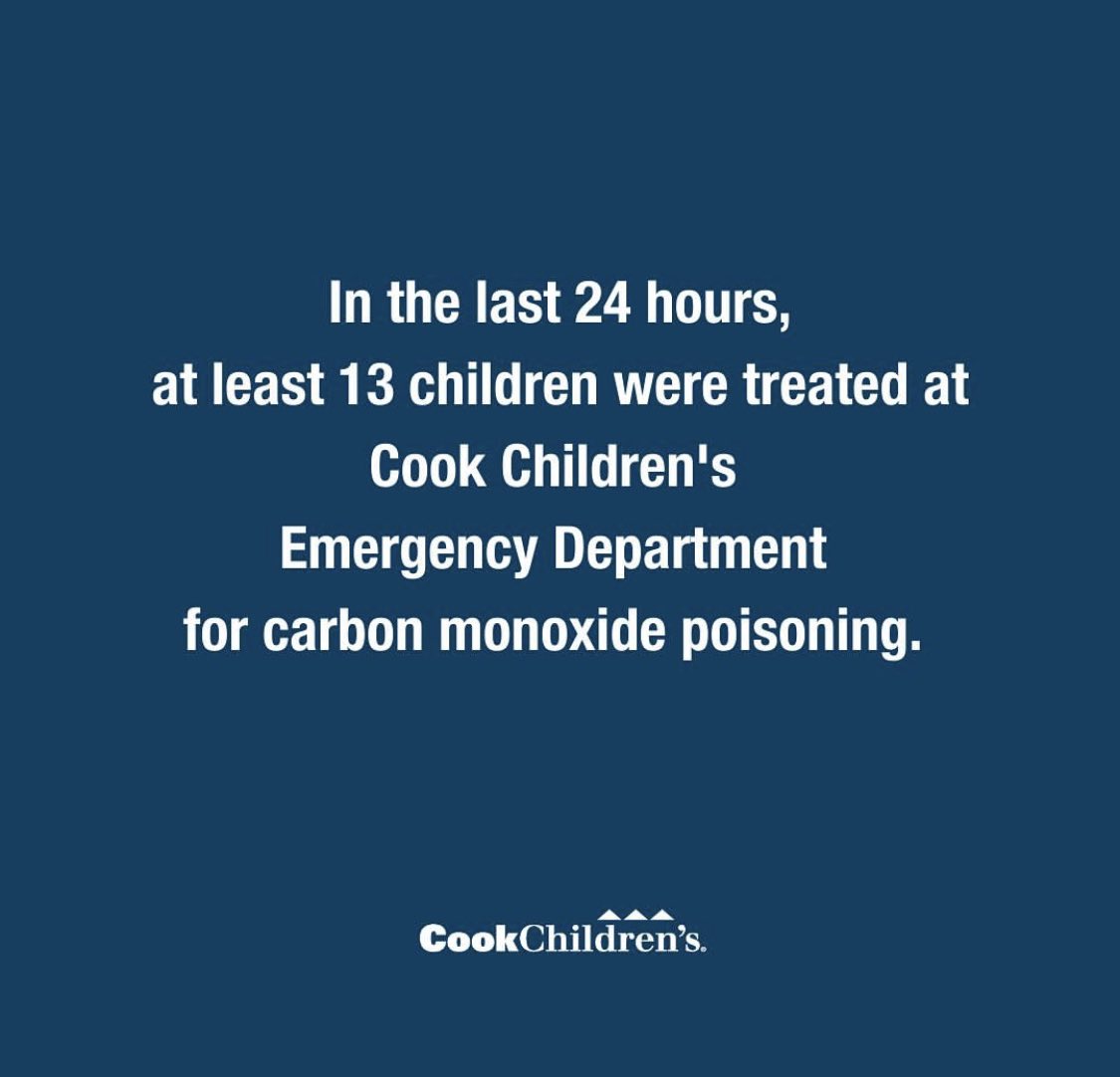 Allen_ISD's tweet photo. Important information from @CookChildrens regarding the dangers of carbon monoxide poisoning. Please be extremely careful trying to use alternative sources to heat your home if your power is out. https://t.co/uZoqHIIurR