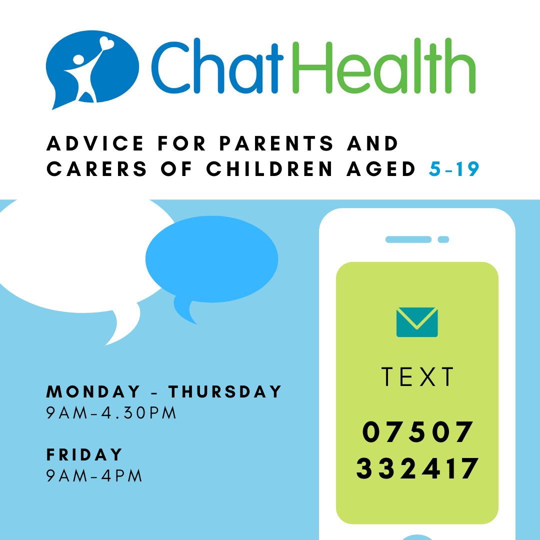 Many children are currently on their half term break. Whilst we are currently all staying at home, we know that this can be a really hard time for families.

If you need some advice and guidance to support your school-aged child, text ChatHealth 📲 07507332417.