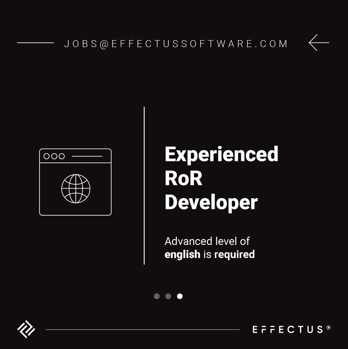 Would YOU like to be PART of our TEAM? 🌎 Positions available: -Experienced React Js or React Native Developer -Experienced RoR developer 📝 Feel free to send us your CV to jobs@effectussoftware.com! #job #jobs #nowhiring #jobsearch #joinourteam #jobhunting #jobopportunity