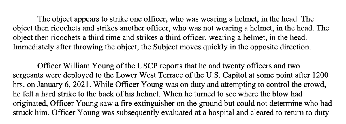 Robert Sanford is accused of throwing a fire extinguisher and hitting three different cops in the head. One of those cops was not wearing a helmet. We only know the name of one of those cops.