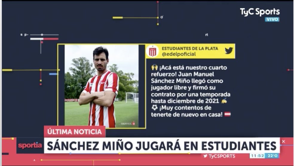 🚨💥Sánchez Miño jugará en Estudiantes💥🚨 👉🏻Llegó como jugador libre y firmó contrato por una temporada hasta Diciembre de 2022.