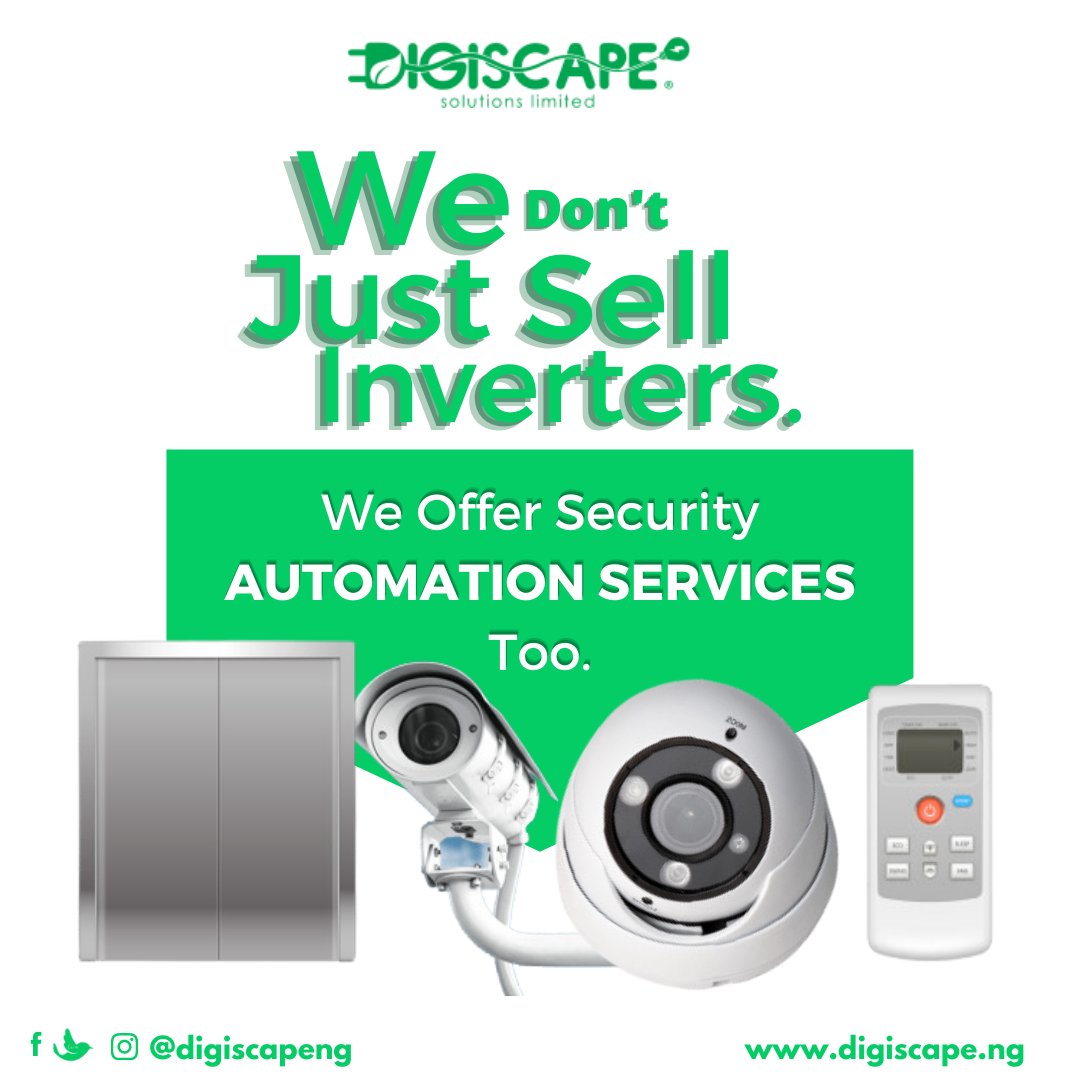 Digiscapeng's tweet photo. At Digiscape we offer the best of automated services like automated homes and wireless solutions, CCTV installation, automated door locks & access control.
To know more about our energy solutions, reach our support team. Call 08180009311
Email: info@digiscape.ng
#digiscapeng https://t.co/8YzDvG0FVI