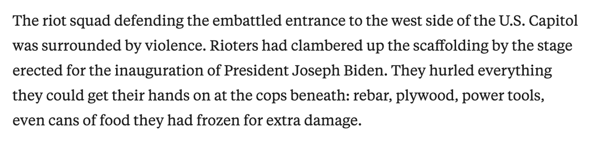 Meanwhile, NONE of these items used as weapons described by detailed interviews with cops have shown it up into charging documents yet.  https://www.propublica.org/article/i-dont-trust-the-people-above-me-riot-squad-cops-open-up-about-disastrous-response-to-capitol-insurrection