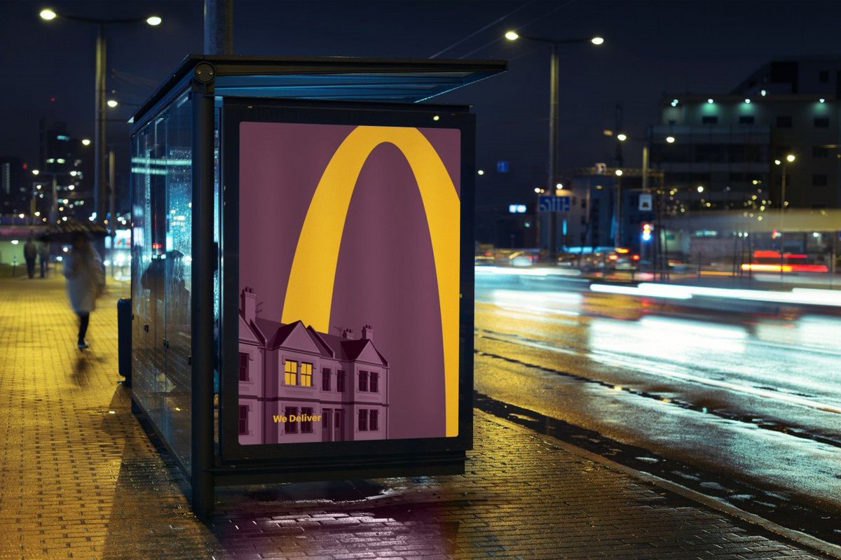 This is when a brand is so strong, you can use it in part to stand alone and instantly know its McDonalds and this simple image is so clever, it brings light to the dark.  Bravo 👏