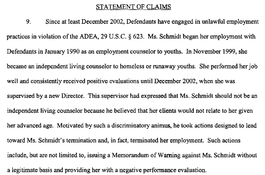 The woman's name was Janie Schmidt. She said that once Zenkus had become her supervisor, he treated her like shit in comparison to the younger female colleagues, who he would ask to come to the bar and hear his band play. Their younger colleagues were 22 to 29.Gross.3/