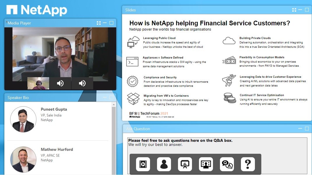 puneetgupta9999's tweet image. Today we conducted our first #BFSITechForum at #NetApp Virtual Data Visionary Center. The sessions showcased how banks can become the core of data-centric systems and our vision to empower financial services customers. Thank you to everyone who tuned in. #NetAppDVC