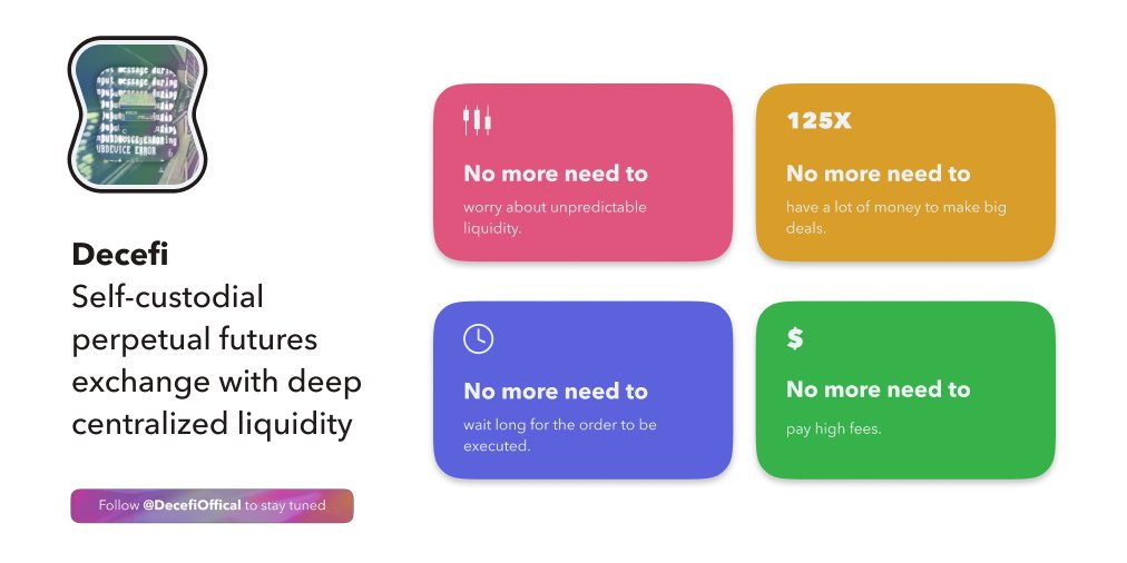 Decefi. Self-custodial perpetual futures exchange with deep centralized liquidity.

Join $DCFI promo farming: youtube.com/watch?v=yz5uaN…

Product demo coming soon. Follow <a href="/Decefi_official/">Decefi</a> to stay tuned.

$DCFI $YFI $ORN $BNB $XRP