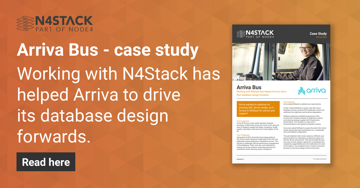 Arriva wanted to optimise its growing #SQLServer estate, so it turned to N4Stack for advice and support. Read up on our case study to find out how we addressed <a href="/arrivamidlandsE/">Arriva Midlands East</a> requirements: bit.ly/2Zm7hiT #databasemanagement #DBaaS