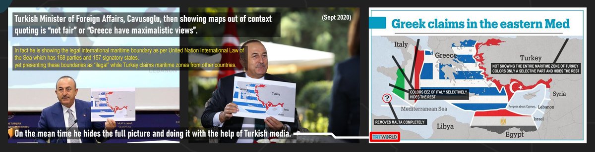 — Turkish FM, Cavusoglu showing maps out of context and quoting "is not fair" or "Greece have maximalistic claims".This is state organized propaganda with illegal claims. Turkey is lying to the International community.Map shows the International maritime boundaries.