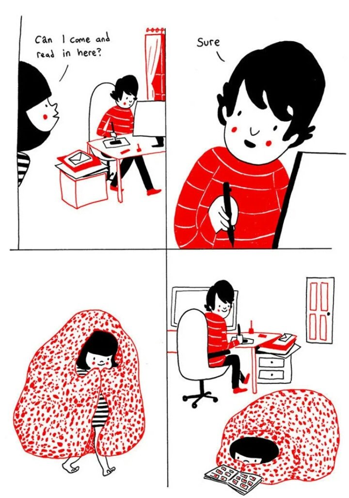 2. Cinta itu saling menemani saat sedang beraktivitas