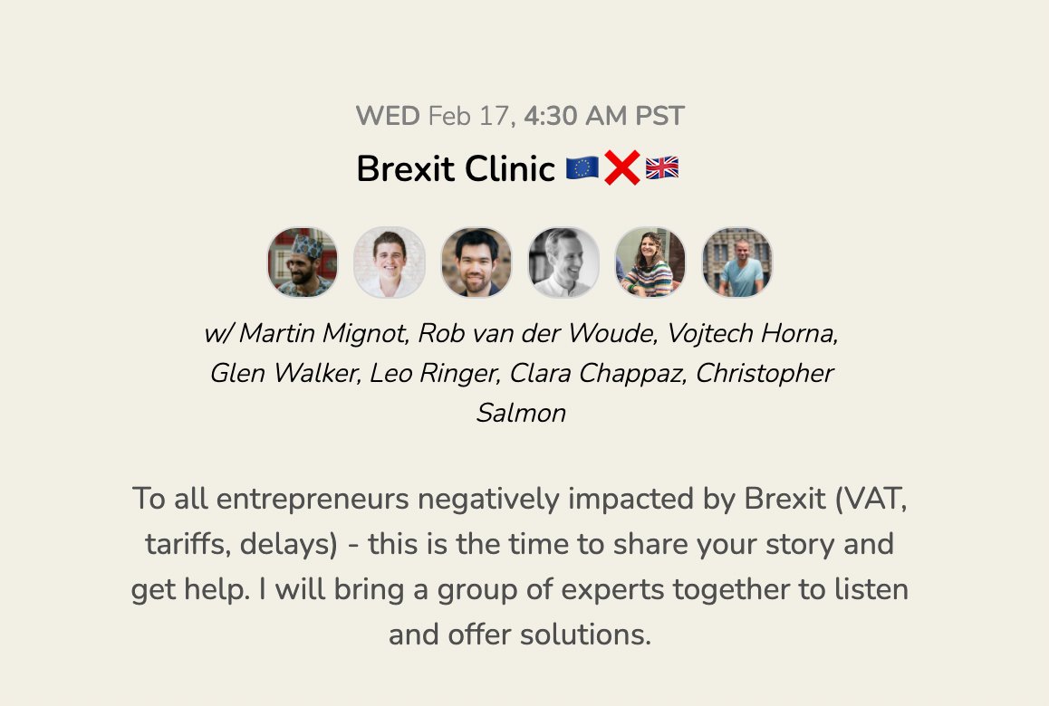 Join Rob van der Woude and <a href="/martinmignot/">Martin Mignot</a> live on @joinClubhouse at 1.30 pm CET discussing the impact of #Brexit on businesses and how we can help your busin… Actually, join and find out. #TaxAutomation

joinclubhouse.com/event/xVlnJWgz