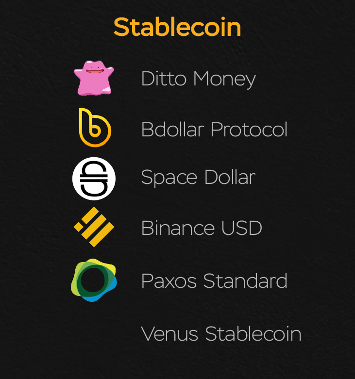 Notable Projects in  #stablecoins of  #BSC  Stable Coins help fuel cryptocurrency transactions with their superior in low volatility.  $DITTO  $BDO  $SPAD  $BUSD  $PAX  $XVS