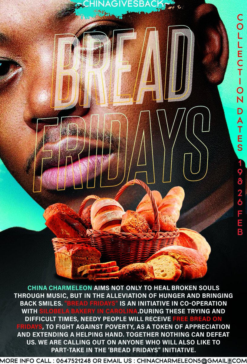 CharmeleonChina's tweet photo. China Charmeleon aims not only to heal broken souls through music, but in the alleviation of hunger and bringing back smiles. “BREAD FRIDAYS” is an initiative in Co-operation with Silobela bakery in Carolina. https://t.co/dQgUm2Le9f