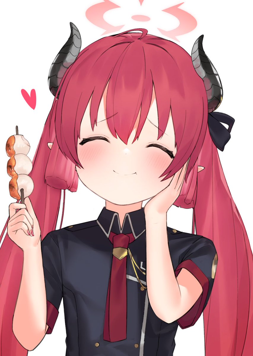 1girl food horns solo wagashi halo twintails  illustration images