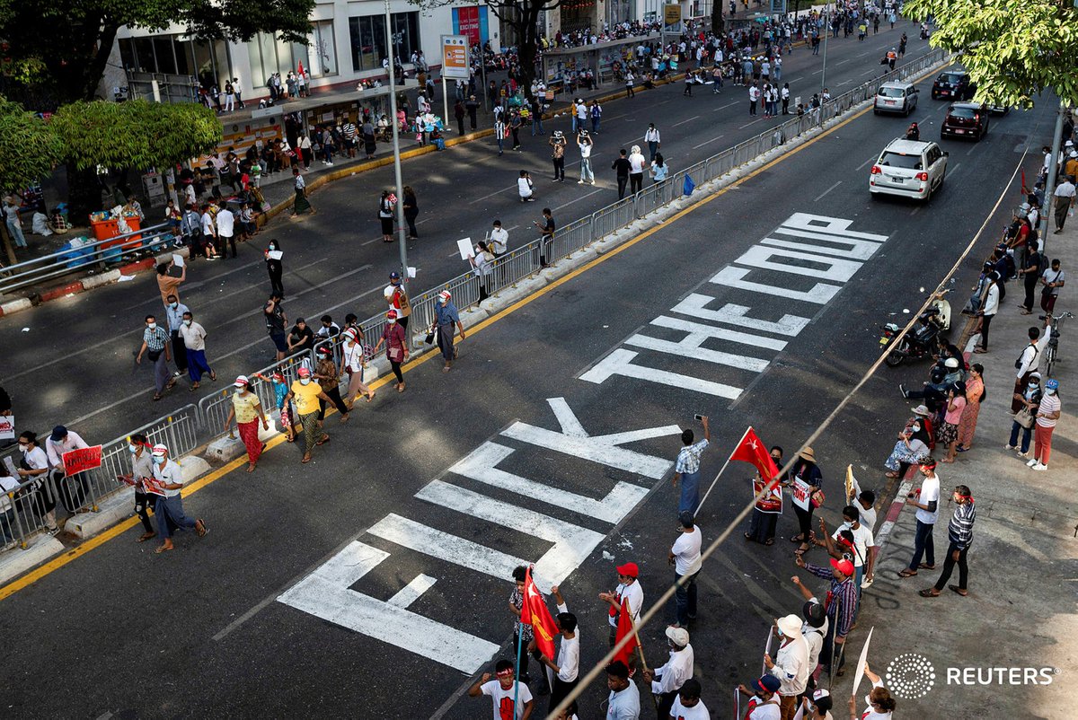 Clear message on the road in Yangon. #WhatsHappeningInMyanmar