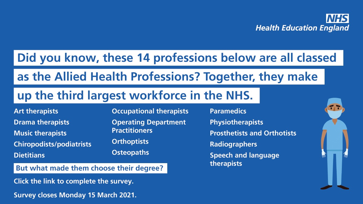 We are hoping every #AHPstudent - all listed - below will help us by sharing why they chose their career. This will enable us to better understand our differences and similarities and help us to recruit even more people into vital #AHPCareers