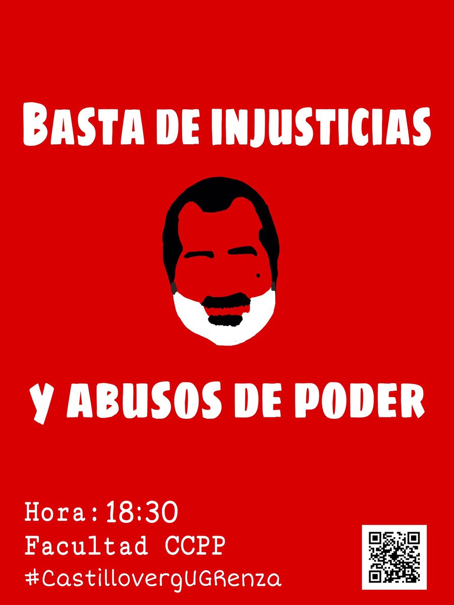 CMUGranada's tweet photo. Mañana nos vemos a las 18:30 en la Facultad de Ciencias Políticas y Sociología (@polisocioUGR) de la #UGR para apoyar a los estudiantes afectados por @castillooUGR. #castillovergUGRenza @CanalUGR https://t.co/OuVfujbpn7