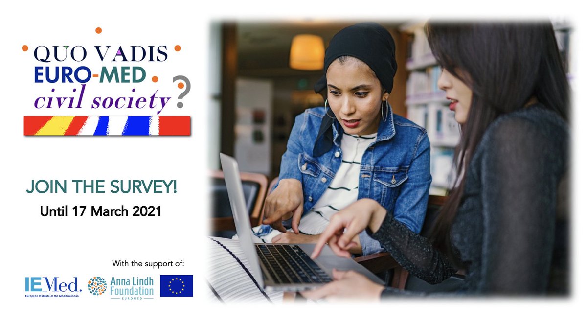 📢  Take part in the survey "Quo Vadis Euro-Med Civil Society?"

Don't miss the chance to participate in a consultation that's looking into new opportunities to:

💪Grow the EuroMed civil society support base
📑Articulate new demands

➡️mailchi.mp/iemed/euromed-…