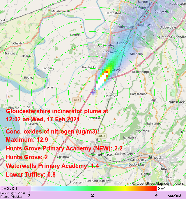 plumeplotter's tweet photo. Latest Gloucestershire incinerator plume plot, 12:02 17/02/21 #HuntsGrove #LowerTuffley #Tuffley https://t.co/mtbEc3uClI https://t.co/NBSKjKI0ld