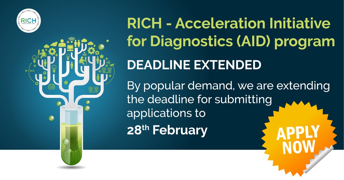 RICH_Hyd's tweet image. On popular demand, the deadline for applying to the #AIDprogram has been extended to 28th Feb! 

Apply now and access high-quality #lab facilities @AIC_CCMB, investor and industry connects, and more. 

Apply here: rich.telangana.gov.in/RICH-AID.html

@MinisterKTR @PrinSciAdvOff @AIC_CCMB