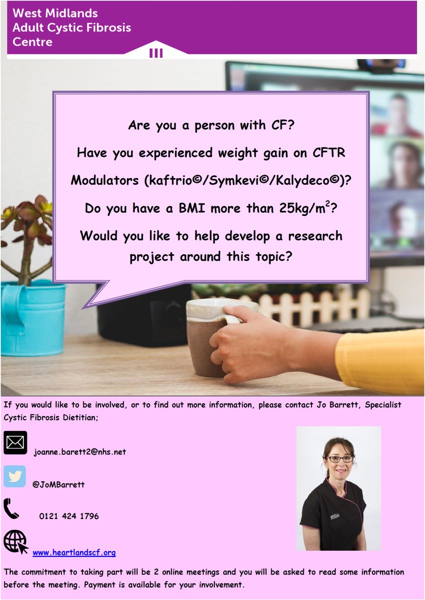 Are you a pwCF? Experienced weight gain on CFTR Modulators ? BMI>25? Like to help develop a research project ? See below for more info @CF_dietitians @adult_cf @alloonsl  @Helen_NutDiet @Sally_Fenton_ @QuanShumaet  @cfhealthhub  #cf #patientinvolvement #modulators