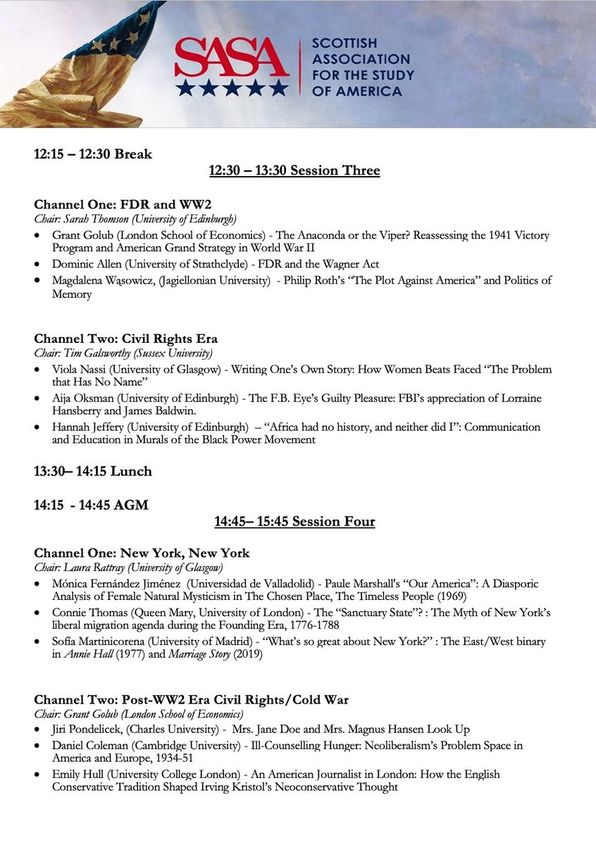 ScotAmStudies's tweet photo. Hello Followers! With just over 2 weeks until our conference, we are thrilled to release our conference programme for #SASA2021. We cannot wait to hear and discuss all of these papers on 6 March 2021. Registration is free, but you must register to attend: https://t.co/BbYmtj5phD https://t.co/kd680zhB8b