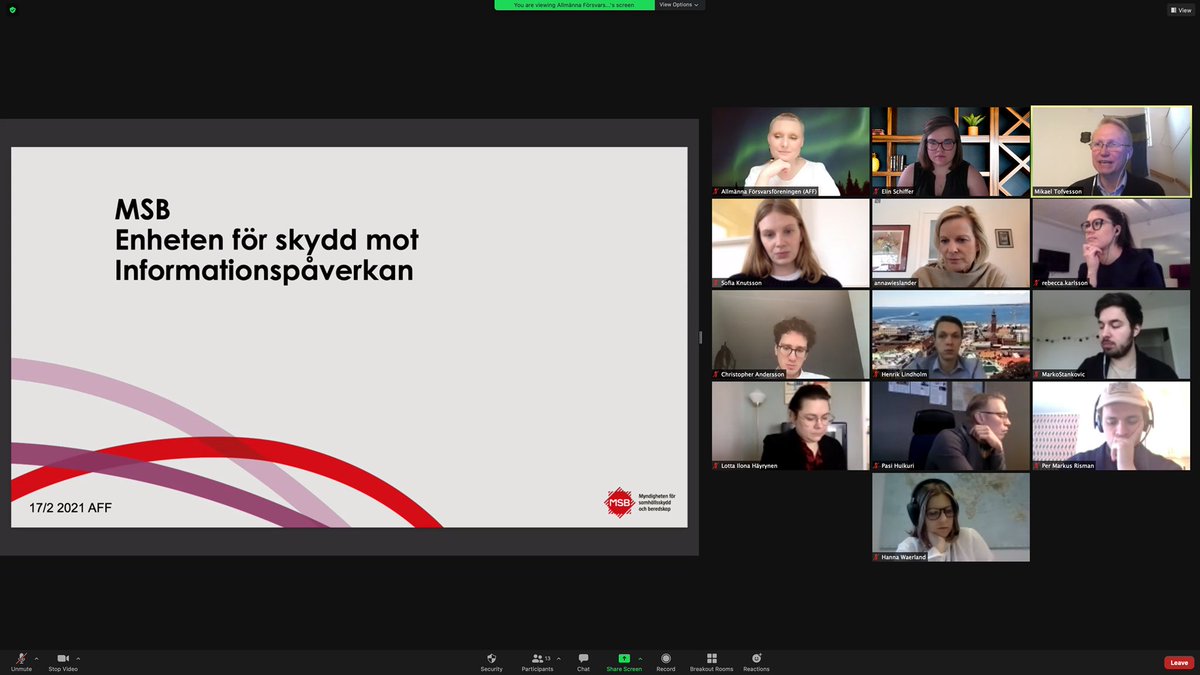 AFF_sweden's tweet photo. Idag träffade #FutureDefenceLeaders @TofvessonMikael från @MSBse för en mycket intressant lunchworkshop på ämnet #Informationspåverkan och #PsykologisktFörsvar - tusen tack alla deltagare för en spännande session! #föpol #säkpol #svfm https://t.co/j1ACkNf4G4