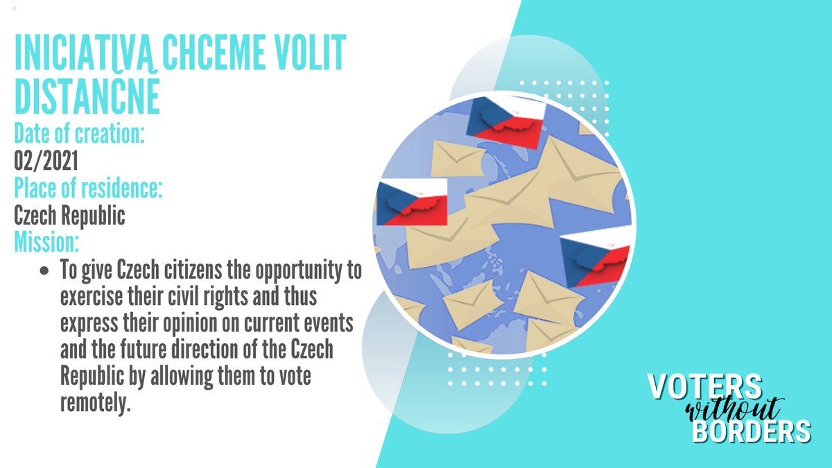 VoterWOBorders's tweet photo. New Partnership 🤩
🇨🇿#chcemevolitdistancne
Czech initiative “We want a distance voting” claim for a possibility to vote by post in the Czech parliamentary elections of October 2021.
Check their website 👉 https://t.co/Ab5EVnIf07
Sign our ECI: https://t.co/t5fwG1GHQh https://t.co/4Rr4oznwz7