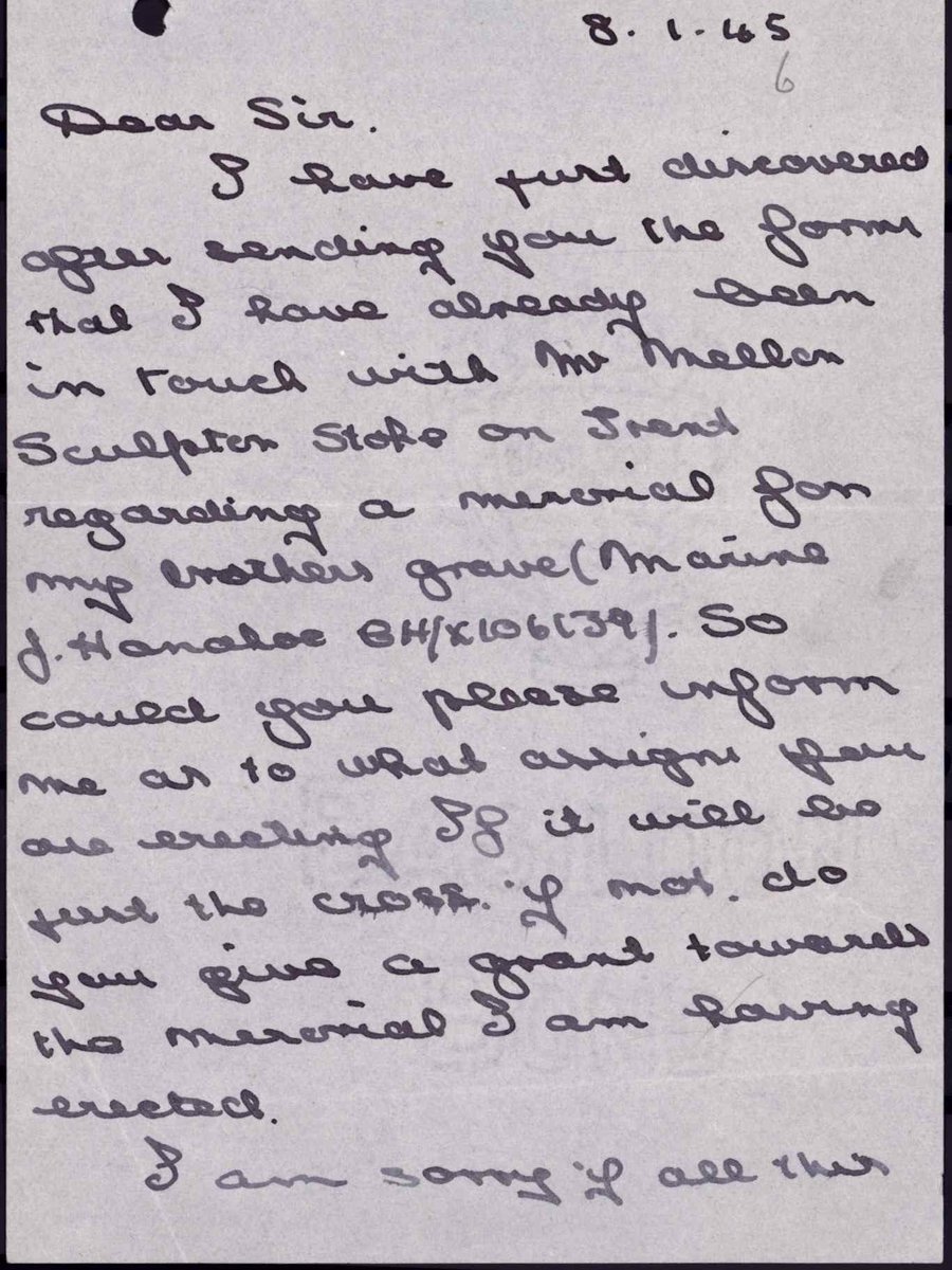 Just 5 days later a 2nd letter arrived from Margaret, saying that she had made private arrangements to erect a headstone on her brothers grave. She apologised for any inconvenience caused - "at times I feel as if I really don't know what I am doing or saying" 10/11