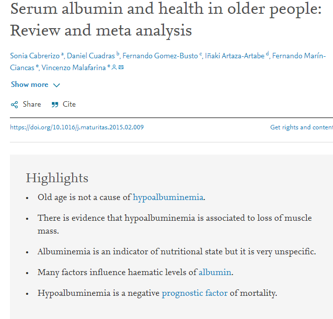 Old age is not a cause of low albumin, but is associated with muscle lossand indicates malnutrition.