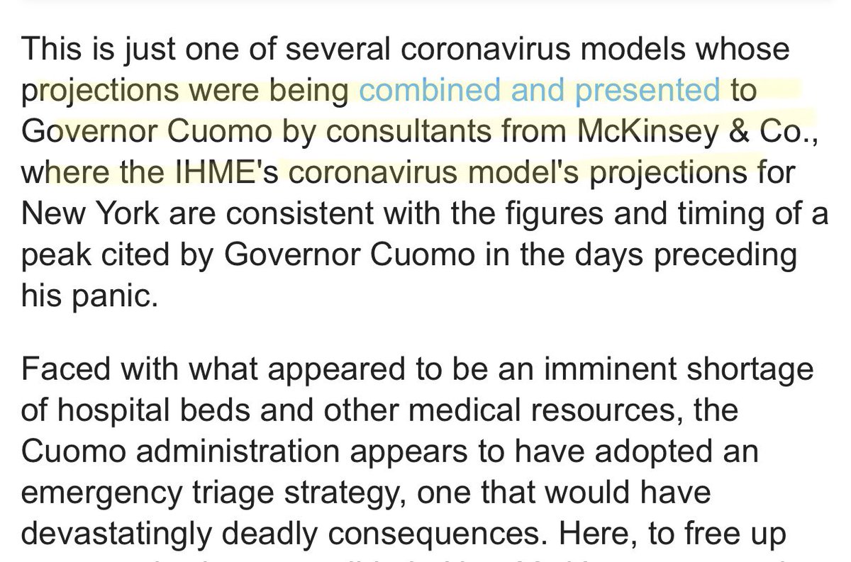 The Gates-backed IMHE and McKinsey consultants presented Cuomo with data that showed imminent overwhelming of NY health systems and mass casualties which prompted him to adopt policy of having hospitals discharge coronavirus patients to nursing homes, which then seeded outbreaks.