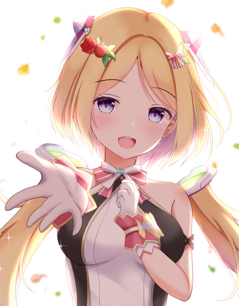 aki rosenthal 1girl detached hair hololive idol uniform blonde hair gloves solo twintails  illustration images