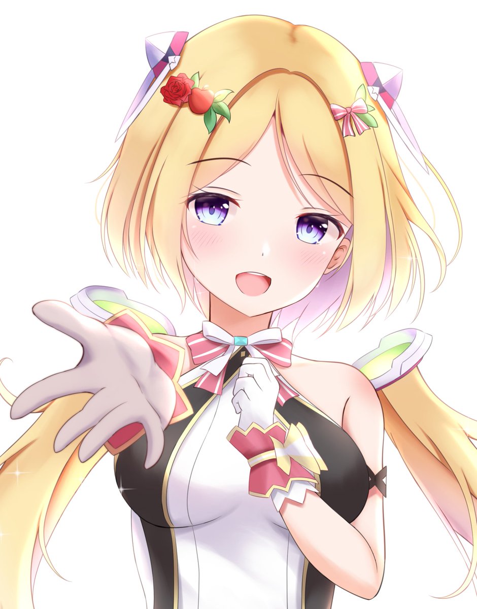 aki rosenthal 1girl detached hair hololive idol uniform blonde hair gloves solo twintails  illustration images