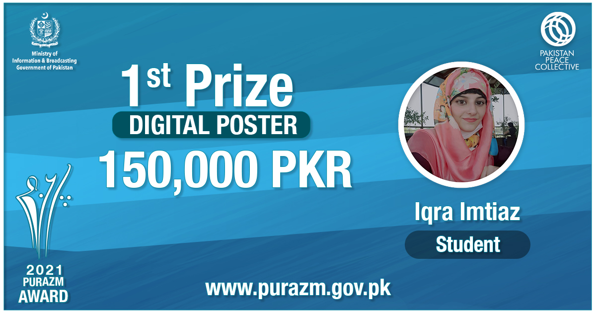 PurAzmPk's tweet photo. Congratulations Iqra Imtiaz
Category: Digital Poster – Student
1st Prize of PKR 150,000
Poster Title: Embracing Diversity
#PurAzmPakistan #PurAzmAwards #Winner #Congratulations https://t.co/oldogbB3Ym