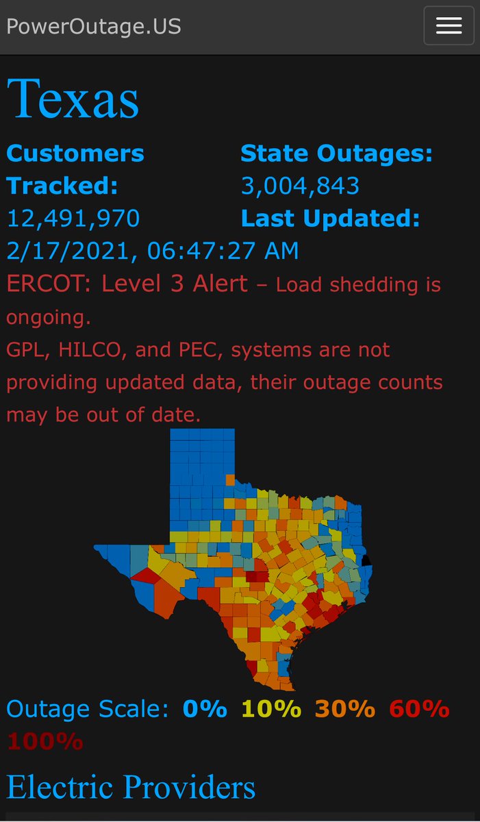 6:40am:3MILLION customers across TEXAS are without power this morning. Again, each customer is an average of 2.5 people. Do the math. Storm round 2 today. No electricity, now no water. This is a complete disaster.  #khou11  @KHOU  @CBSNews  #TexasPowerGrid  #TexasPowerOutages