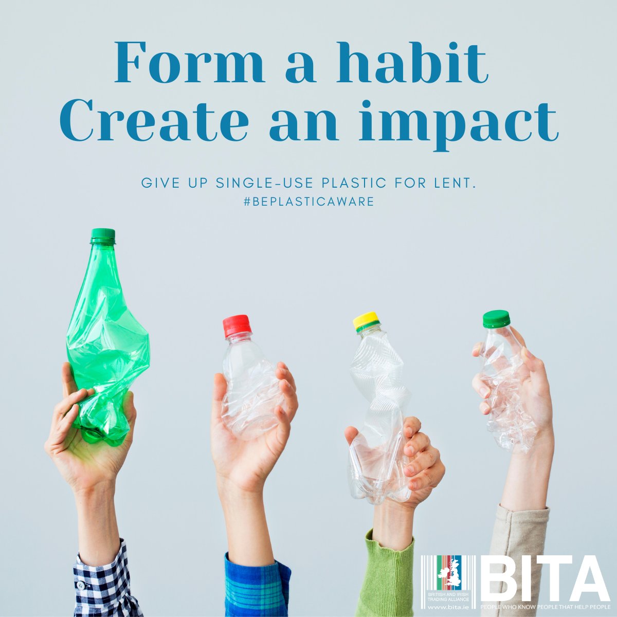 BITAIntl's tweet photo. What are you giving up for lent?
As a part of our #Beplasticaware innovation why not give up single-use plastic?
For the 40 days of Lent choose alternatives to single-use plastic.
Form a habit that can create an impact!
#Lent #reduceplastics https://t.co/LwsGpNBfat